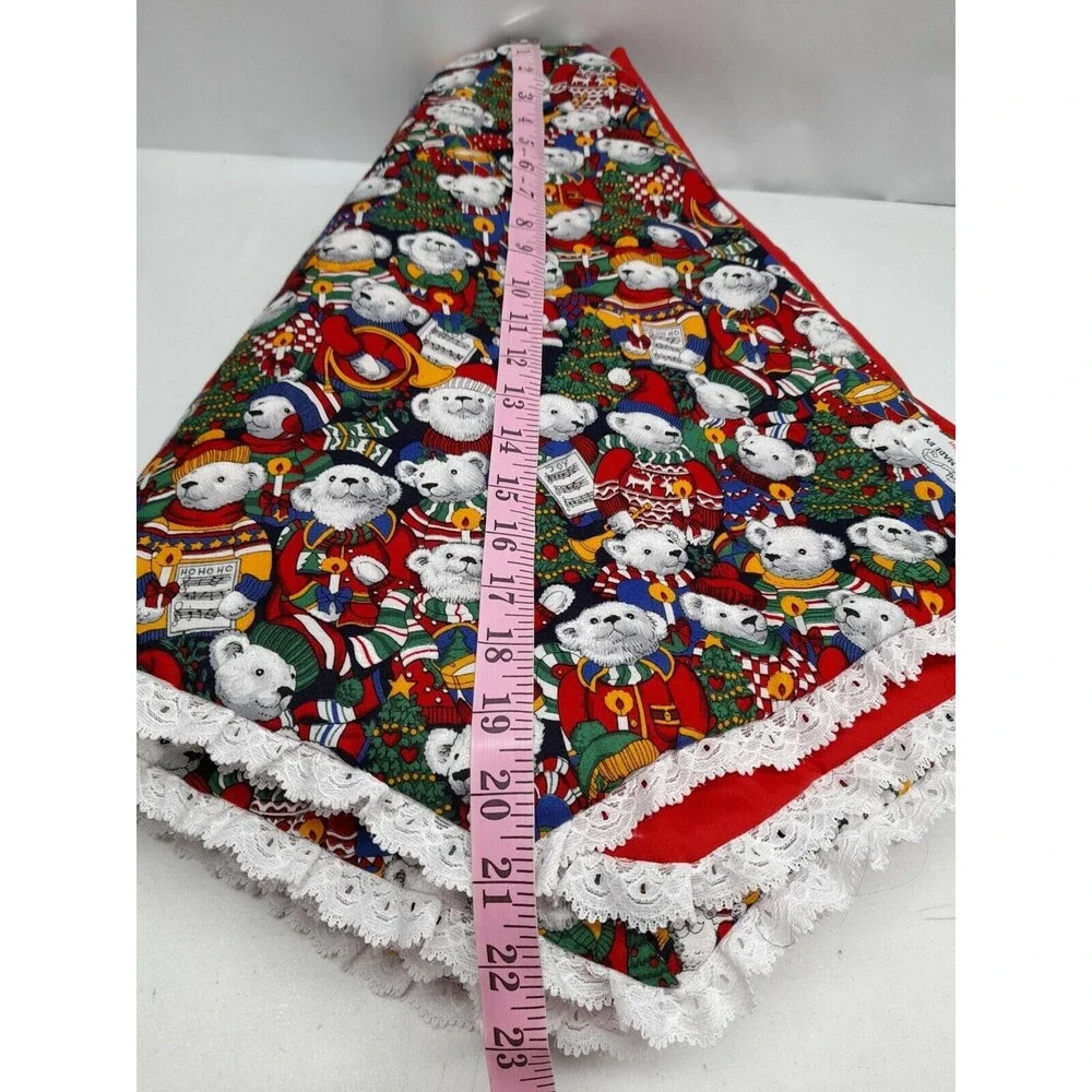 Octagonal Christmas Tree Skirt Red Teddy Bears Chorus Lace Trim Circle Handmade